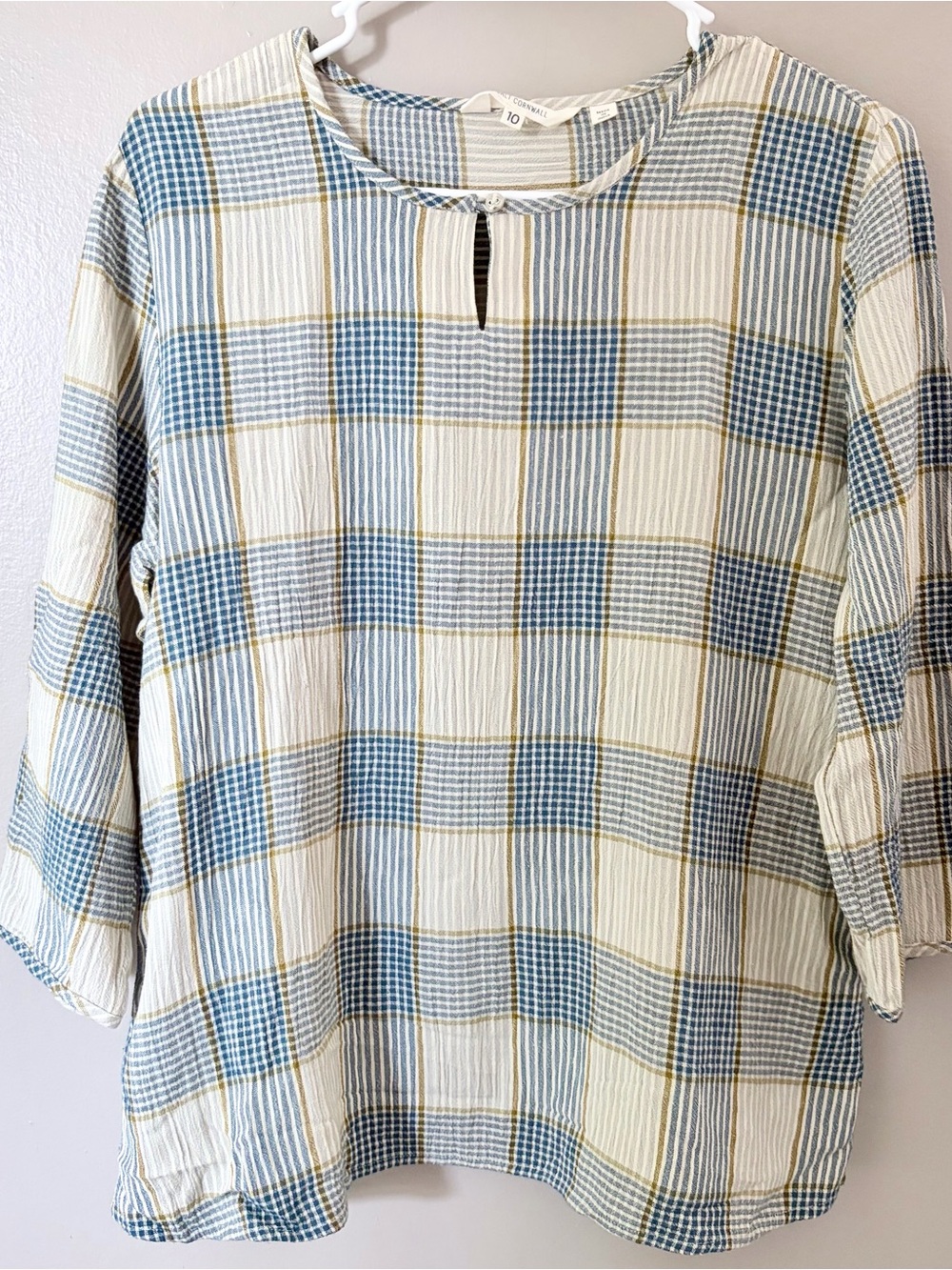 Seasalt Cornwall Shining Sea Top Plaid Crinkle Blouse Size US 6 UK 10